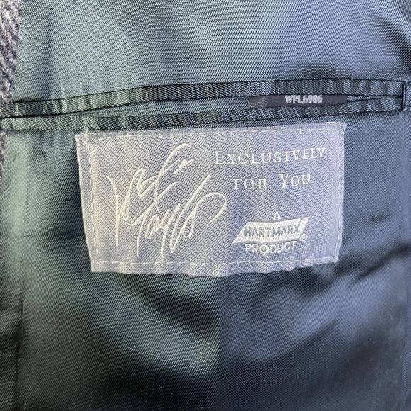 Lord Taylor Hart Marx Sport Coat Blazer Mens 46R Blue Herringbone Tweed Wool - Picture 6 of 9